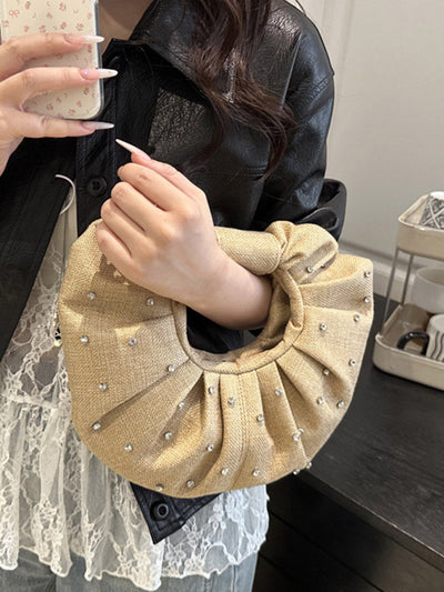 Geometric Pleated Rhine Stones Evening Bags & Clutches