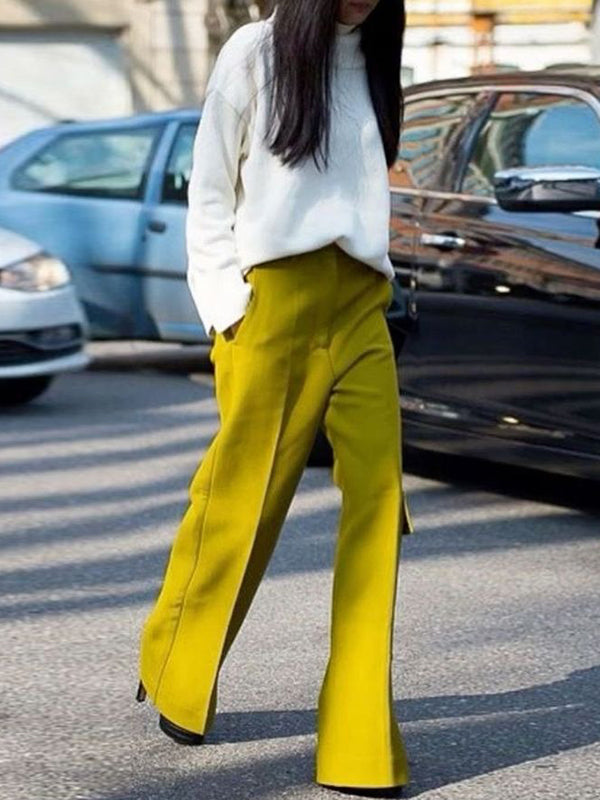 High Waisted Loose Solid Color Split-Joint Pants Trousers