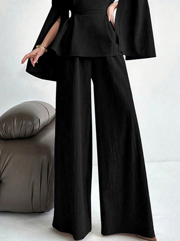 High Waisted Loose Solid Color Split-Joint Pants Trousers