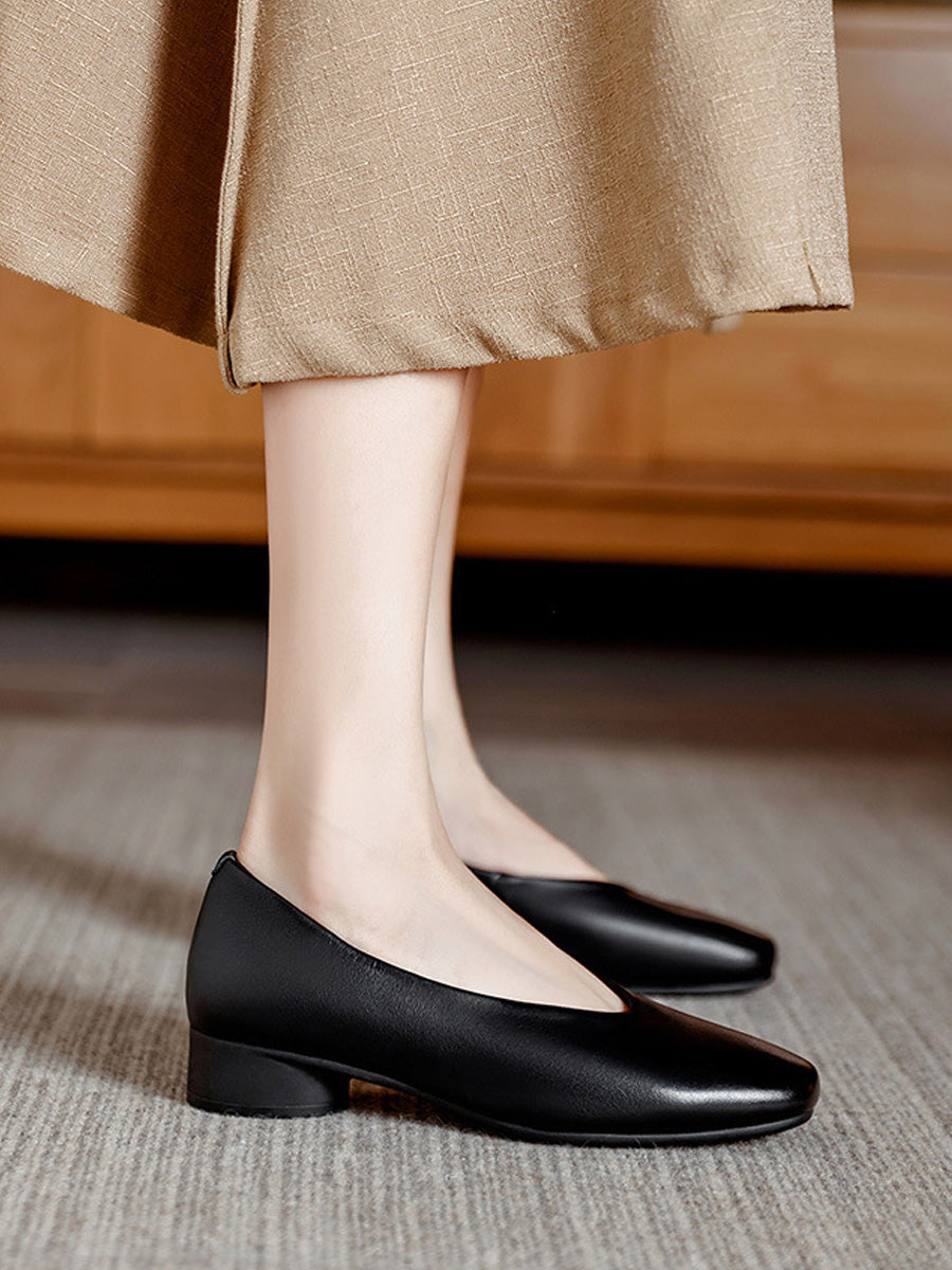 Women Autumn Genuine Leather Mid Heel Shoes