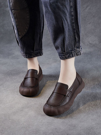 Women Retro Genuine Leather Mid-Heel Shoes