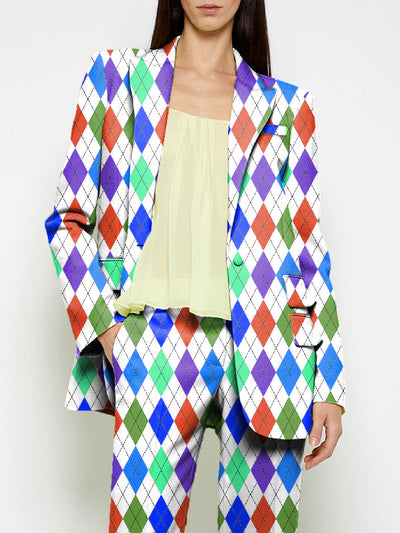 Long Sleeves Loose Buttoned Pockets Printed Shoulder Pad Notched Collar Blazer Jackets&Coats Outerwear