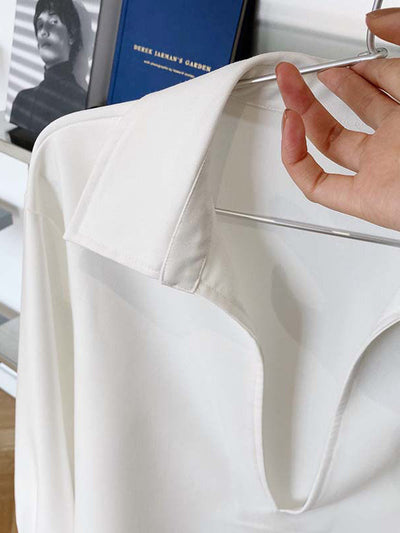 Long Sleeves Loose Solid Color Lapel Blouses