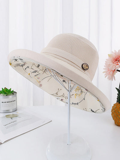 Hollow Lace-Up Printed Split-Joint Sun Hat