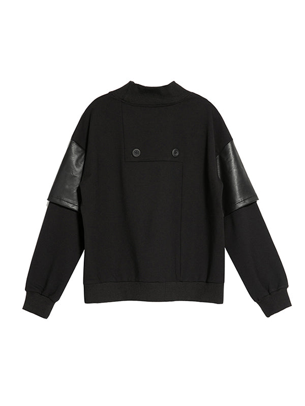 Thicken PU Split-Joint False-Two Asymmetric Sweatshirt
