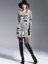 Vintage Loose One-Shoulder Newspaper Printed Split-Joint Sweater