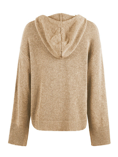 Wrap Buttoned Hooded Solid Color Cardigan