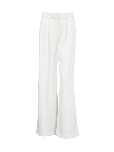 High Waisted Loose No Belt Pleated Pockets Solid Color Suit Pants Trousers