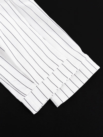 Irregular Clipping Long Sleeves Split-Joint Striped Lapel Blouses