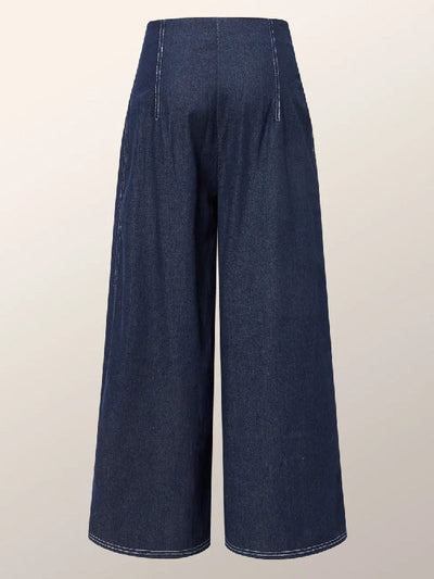 High Waisted Pleated Split-Joint Wide Leg Jean Pants