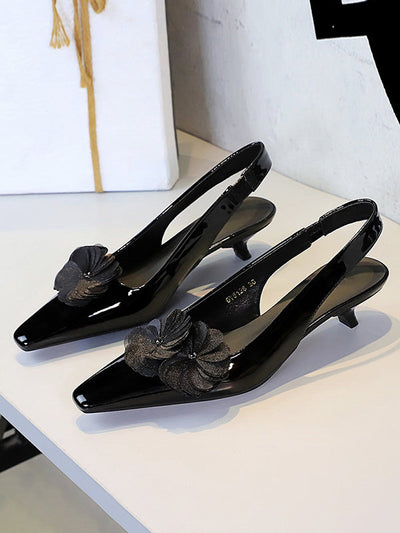 Elasticity Flower Shape Pointed-Toe Split-Joint Pumps Sling Shoes