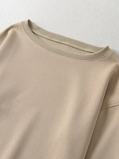 Long Sleeves Loose Solid Color Split-Joint Round-Neck Sweatshirt Tops