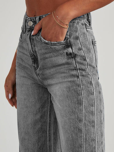 High Waisted Wide Leg Split-Joint Tasseled Jean Pants Bottoms