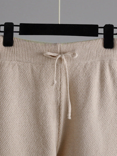 Stylish Loose High-Low Long Sleeves Solid Color Round-Neck Sweater Tops& Wide Leg Pants Two Pieces Set