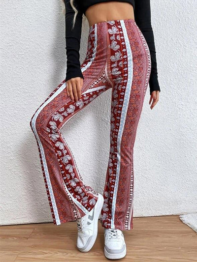 Flared Pants High Waisted Contrast Color Printed Split-Joint Pants