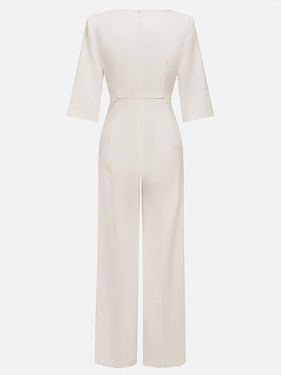 Loose Solid Color Split-Joint Round-Neck Jumpsuits