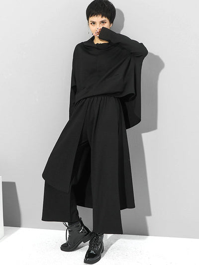 Irregularity Elastic Waist Wide Leg Solid Color Pants