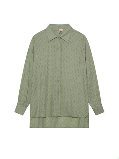 High-Low Long Sleeves Buttoned Jacquard Solid Color Lapel Shirts Top +Shorts Bottom Two Pieces Set