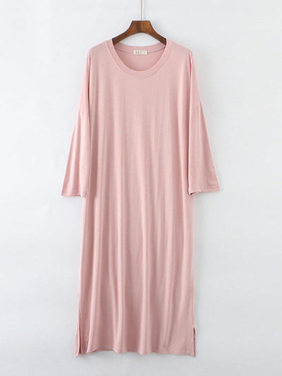 Modal Long Sleeve Split-Side Loose Pajamas Dress