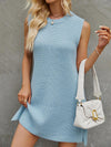 A-Line Loose Solid Color Split-Side Tied Waist Round-Neck Mini Dresses Sweater Dresses