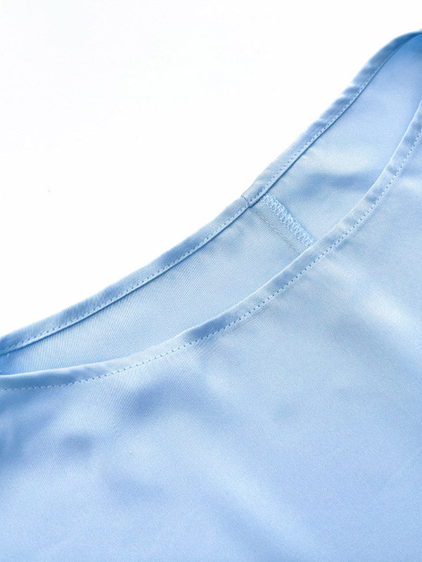 Loose Solid Color Split-Joint Boat Neck Long Sleeves Blouse & Shirt + Skirt Two Pieces Set