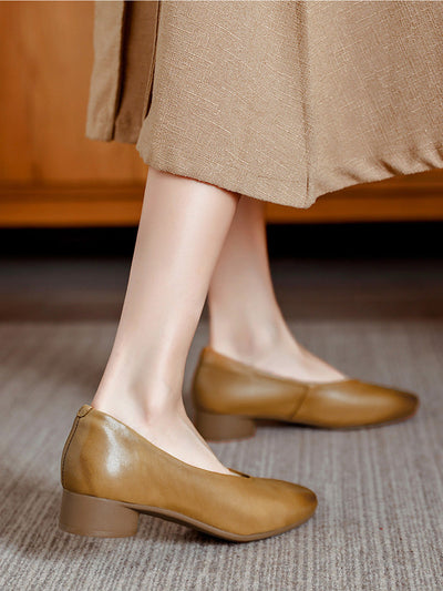 Women Autumn Genuine Leather Mid Heel Shoes
