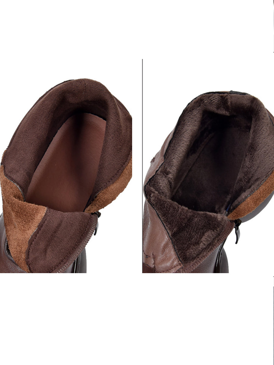 Women Winter Pure Color Leather Platform Ankle Boots