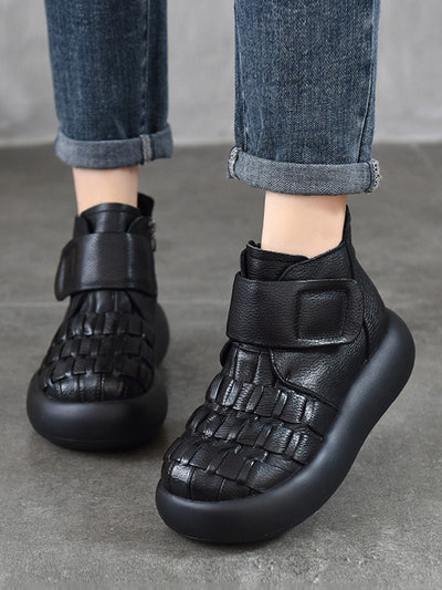 Women Retro Genuine Leather Platfrom Boots