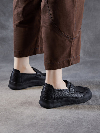 Women Retro Genuine Leather Mid-Heel Shoes