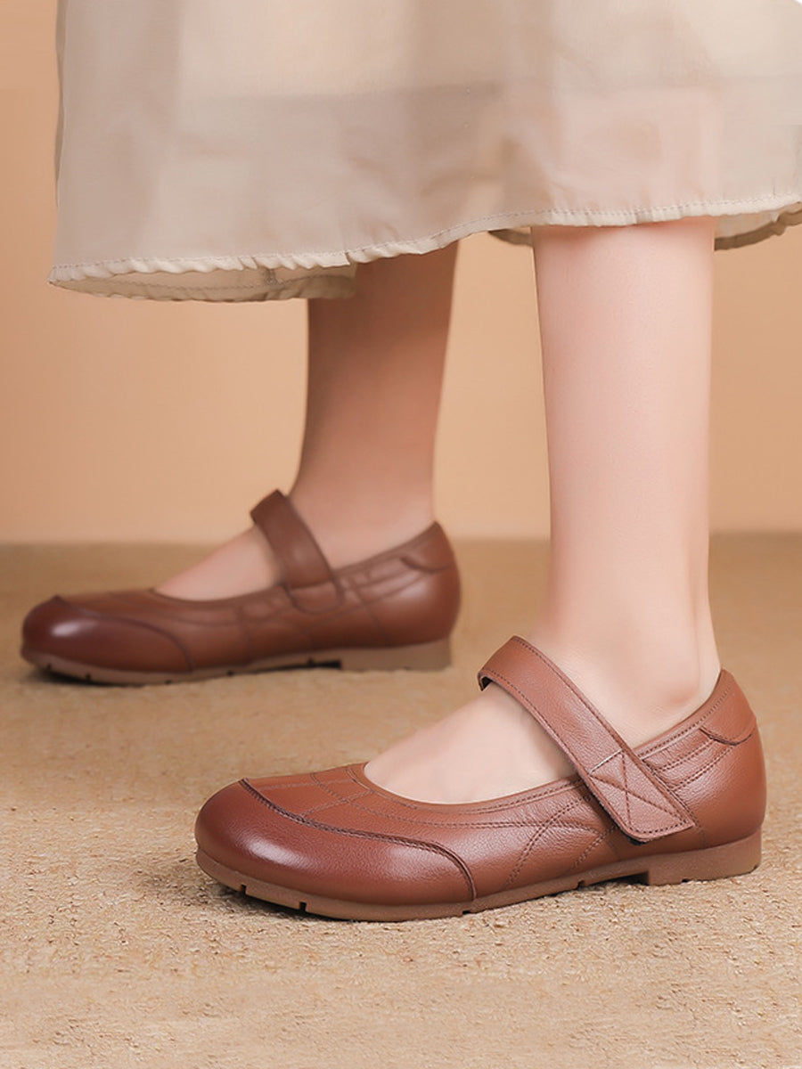 Women Vintage Pure Color Spliced Low Heel Shoes