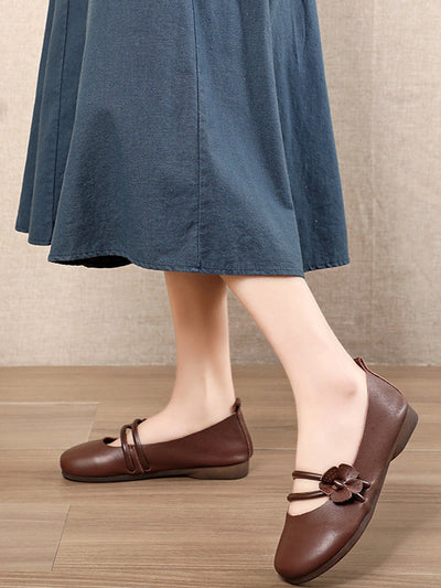 Women Artsy Soft Leather Flower Low Heel Shoes