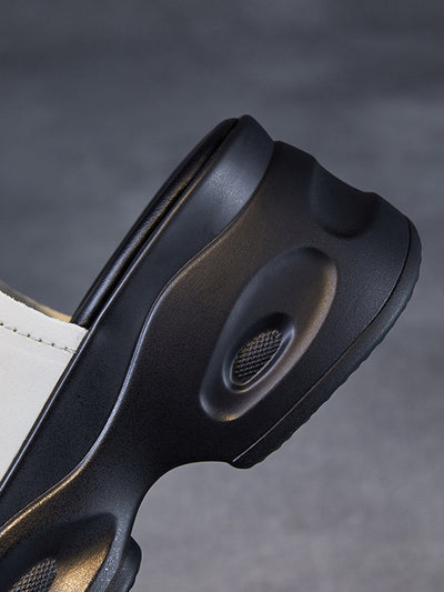 Women Summer Casual Genuine Leather Platform Slippers