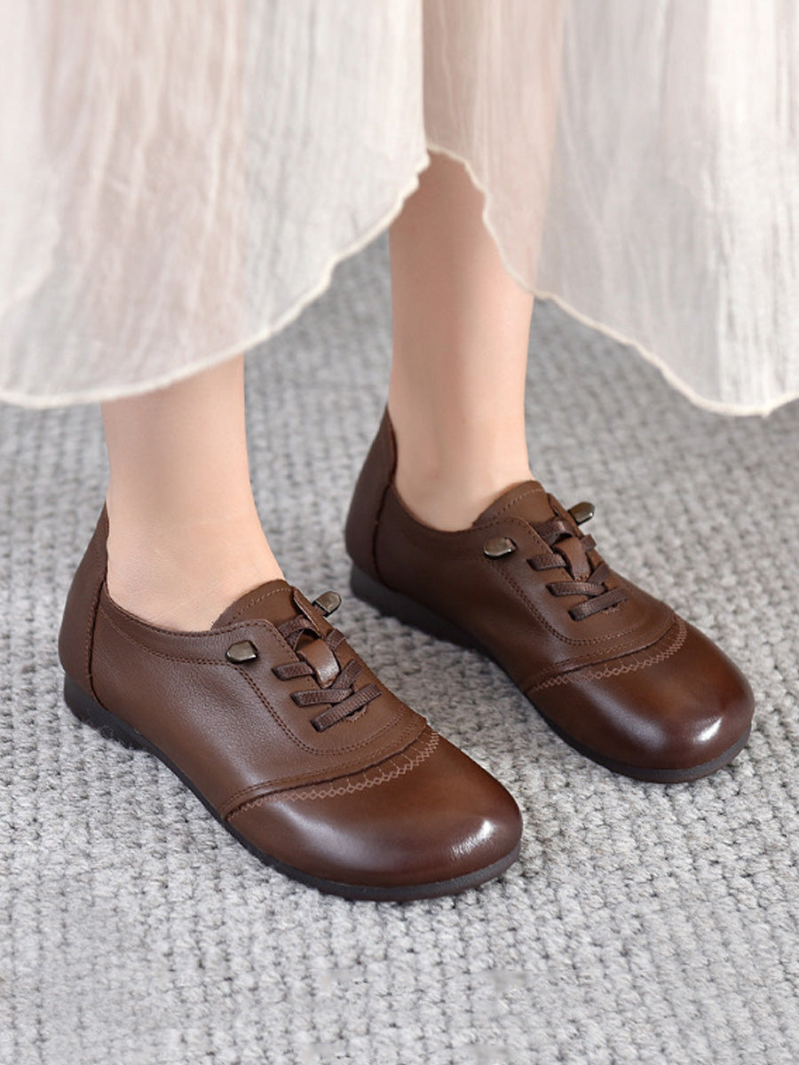 Women Autumn Genuine Leather Low Heel Shoes