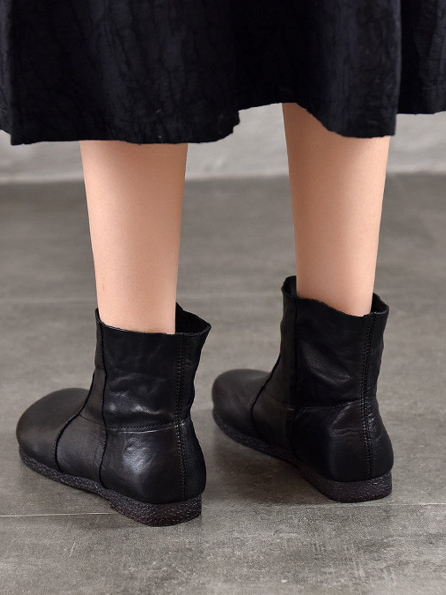 Women Autumn Soft Genuine Leather Low Heel Boots