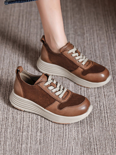 Women Autumn Colorblock Leather Flat Sport Shoes