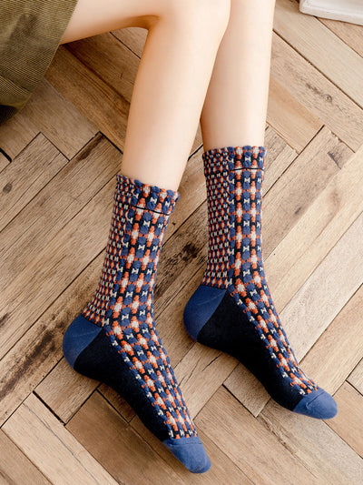 5 Pairs Women Autumn Artsy Mid Heel Socks