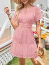 A-Line Loose Elasticity Hollow Pleated Solid Color Split-Joint V-Neck Mini Dresses