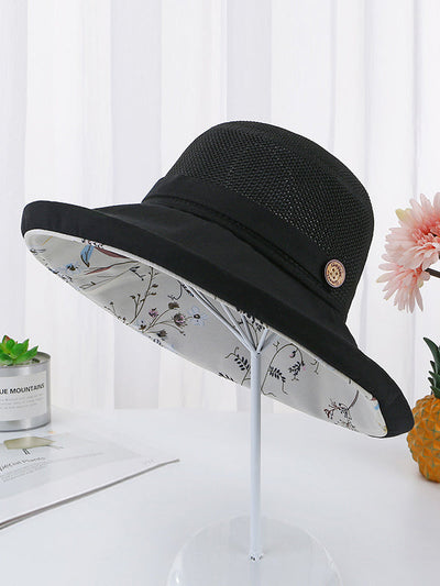 Hollow Lace-Up Printed Split-Joint Sun Hat