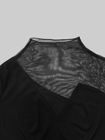 Long Sleeves Skinny Asymmetric Solid Color Split-Joint High Neck T-Shirts Tops