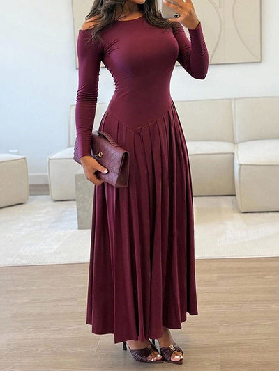 A-Line Bodycon Asymmetric Pleated Solid Color Split-Joint One-Shoulder Maxi Dresses