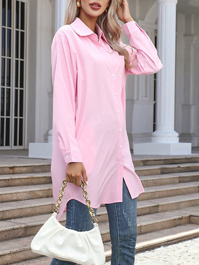 High-Low Irregular Clipping Solid Color Split-Joint Lapel Blouses