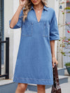 A-line Loose Pockets Solid Color Lapel Mini Dresses