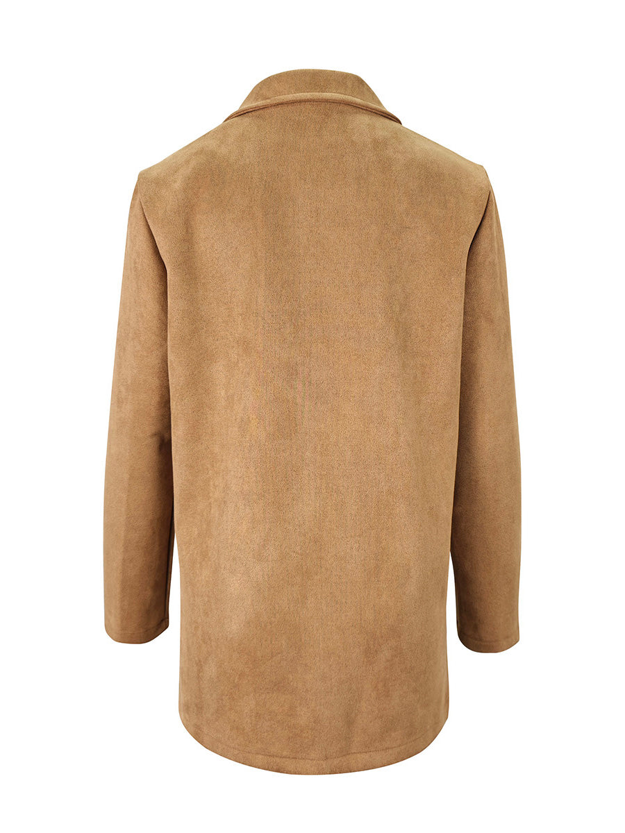 Long Sleeves Loose Buttoned Solid Color Split-Joint Notched Collar Blazer Outerwear