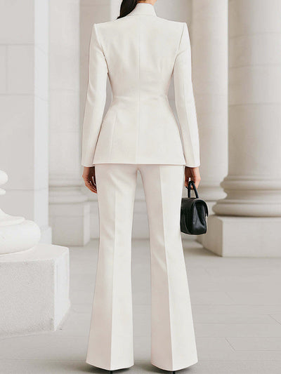 Long Sleeves Buttoned Pockets Solid Color Stand Collar Blazer Outerwear