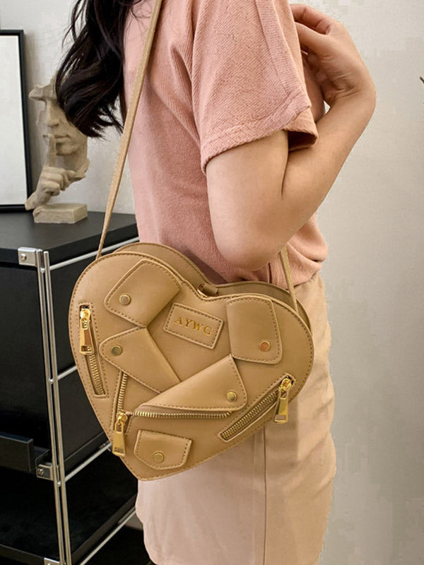 Heart Shape Split-Joint Zipper Bags Crossbody Bags Handbags