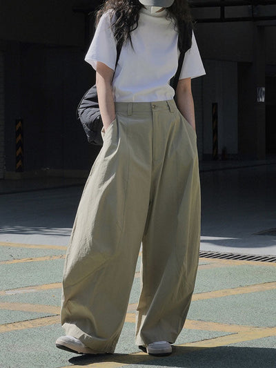 Loose Wide Leg Solid Color Split-Joint Casual Pants Bottoms Trousers