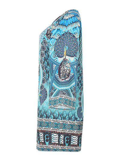 A-Line Flared Sleeves Printed Split-Joint V-Neck Mini Dresses