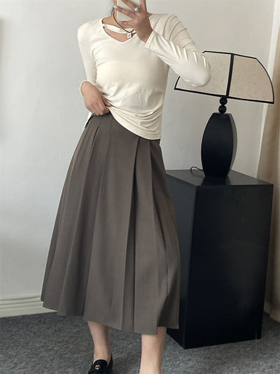 A-Line High Waisted Pleated Solid Color Split-Joint Skirts