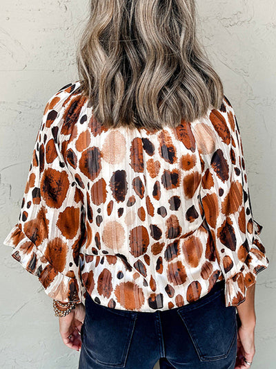 Long Sleeves Loose Contrast Color Pleated Split-Joint V-neck Blouses&shirts Tops