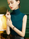 Stylish Skinny Sleeveless Mesh Split-Joint Solid Color High-Neck Vest Top